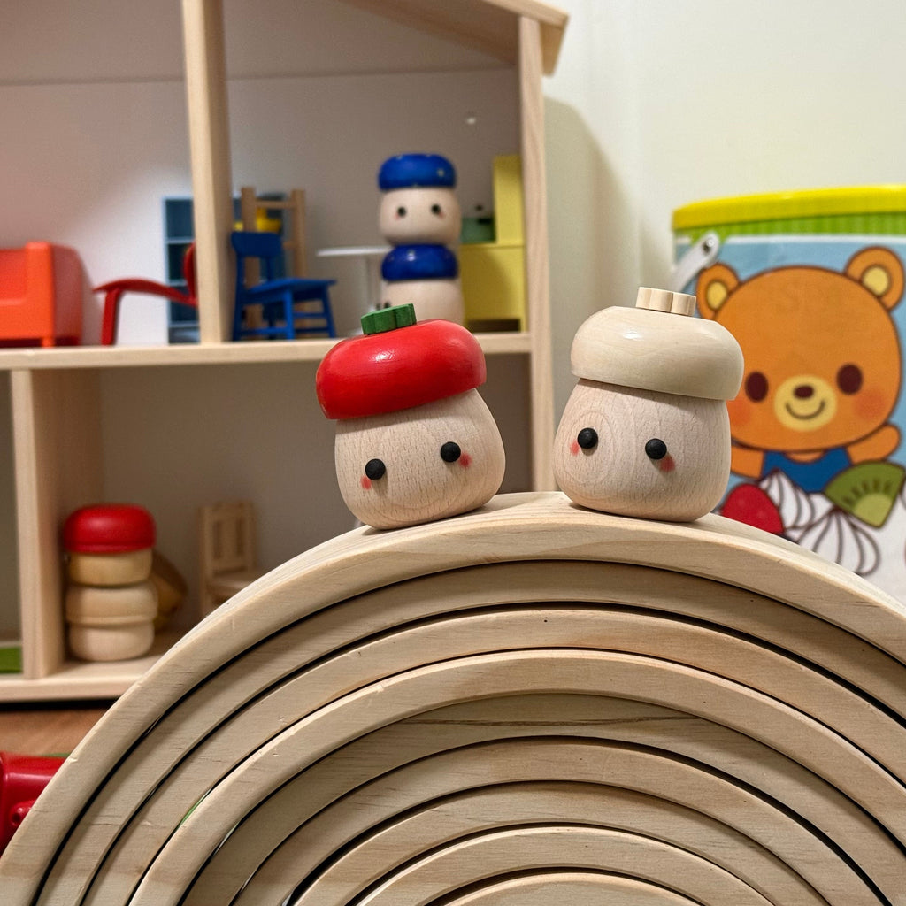 Wooden Mushroom Toy with Strawberry Hat
