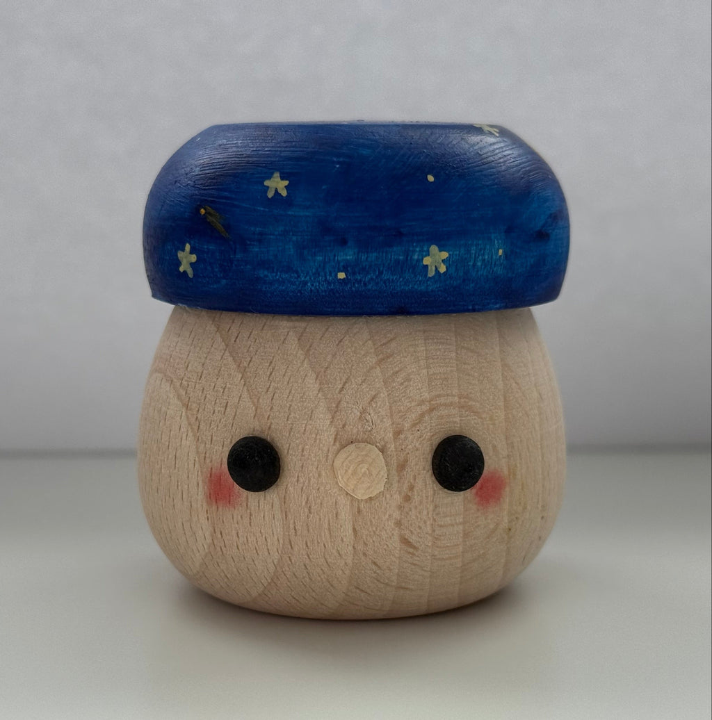 Wooden Mushroom Toy with Starry Hat and Nose